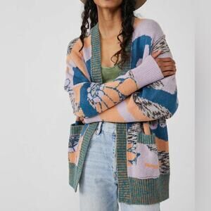 Free People August Cardigan in Orchid Teal Combo Sweater
